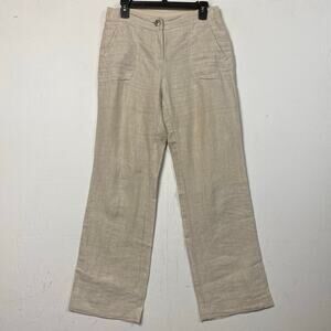 Chico’s Beige 100% Linen Straight Leg Pants Size 4